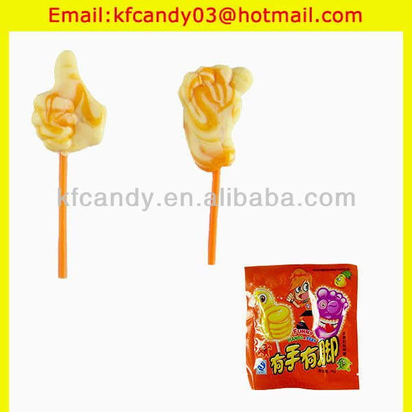 16g delicious colorful hand&foot shape hard fruity lollipop candy for kids