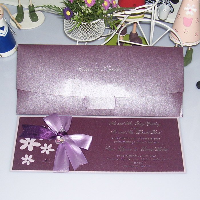 Purple Wedding Invitation With Cute Bow EA029 products buy Purple 