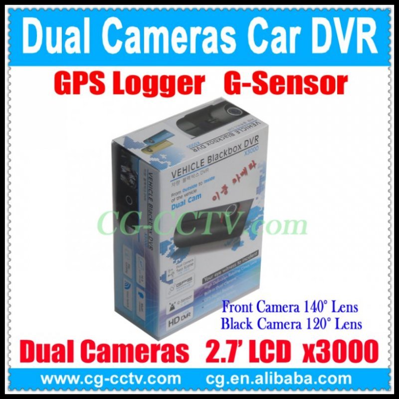 X3000 2.7 "LCD Wide Angle Dual Cameras Car DVR with GPS Logger,Freeshipping,Dropshipping