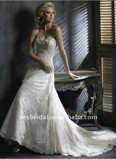 2011 newest style customized distinctive floral shoulder wedding dresses DC