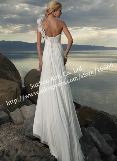 MG638 White Chiffon Oneshoulder Empire Beach Wedding Dresses products 
