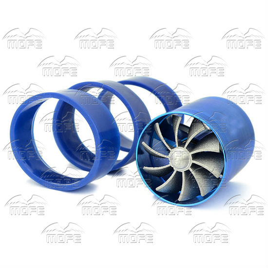 Universal Aluminum Double Propeller Turbo Air Intake Fan Blue 3