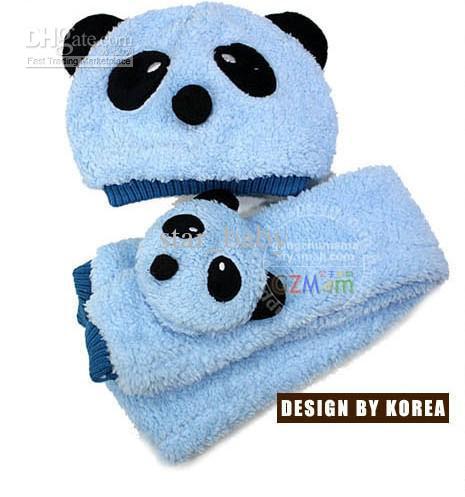 hoChildren Hat 100% Wool Hat+Scarf Two Piece Set Panda Modelling Baby Caps Children Animal Cap Warm Winter Kid Accessories C0167