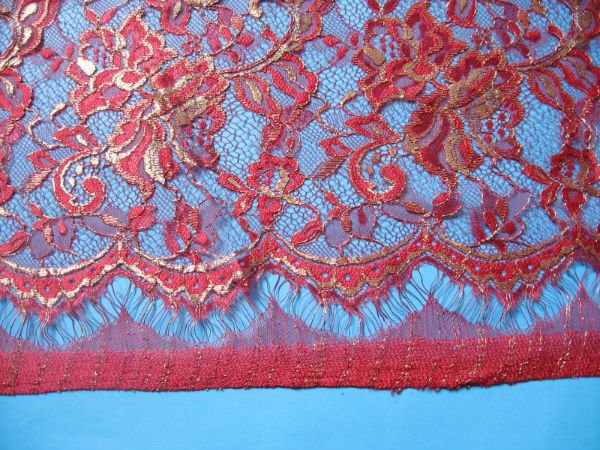 Red and gold wedding lace fabric