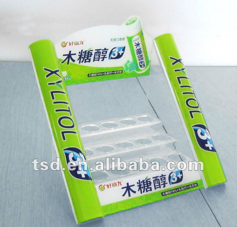 TSD-A3026 Double mint display sweets/ acrylic sweet display stand/ chewing gum display rack
