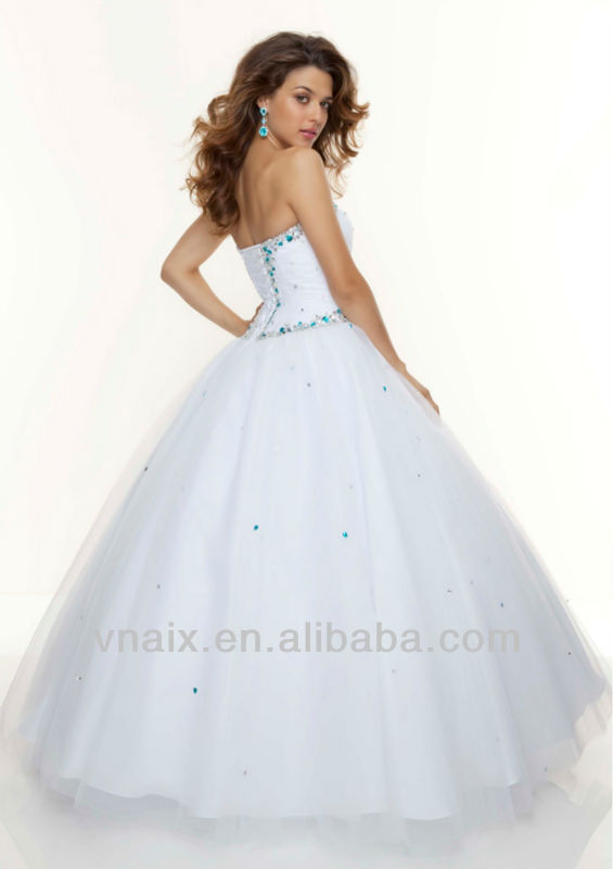 P0619 Long Puffy Sequin Ball Gown Long Cheap White Prom Dresses