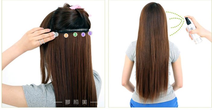 Free Shipping 1Pcs Top Quality 24inch 60cm Long Soft Natural Clip In On Hai...