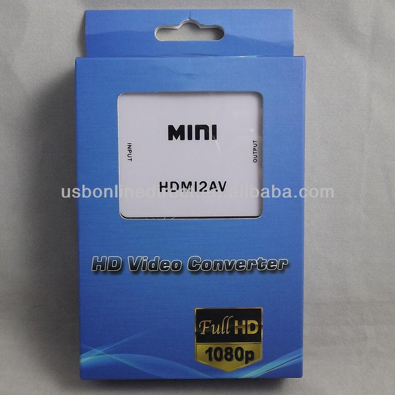 Best buy mini hdmi 2 av converter box support NTSC/PAL 480I 576I for TV