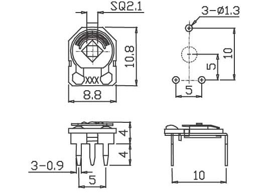 CE0805100SH (4.0) 8mmのトリマーの電位差計(のピンピッチ5x10横の)問屋・仕入れ・卸・卸売り