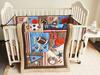 New 7pcs Embroidered Baseball Sports Pattern Boby Baby Cot Crib Bedding Set 4 items includes Quilt Bumper Sheet Skirt
