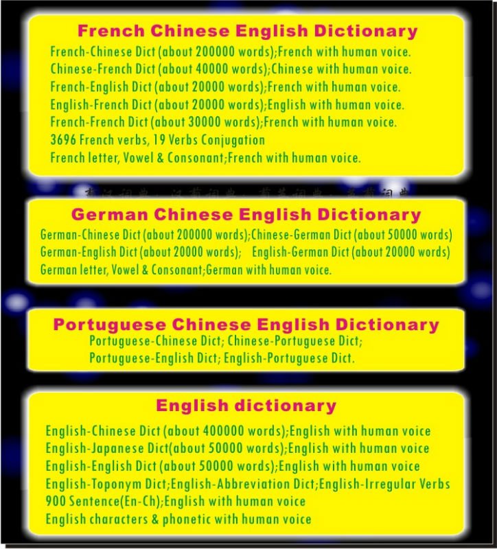 Spanish Italian French Portuguese Germany English Chinese, 7 national