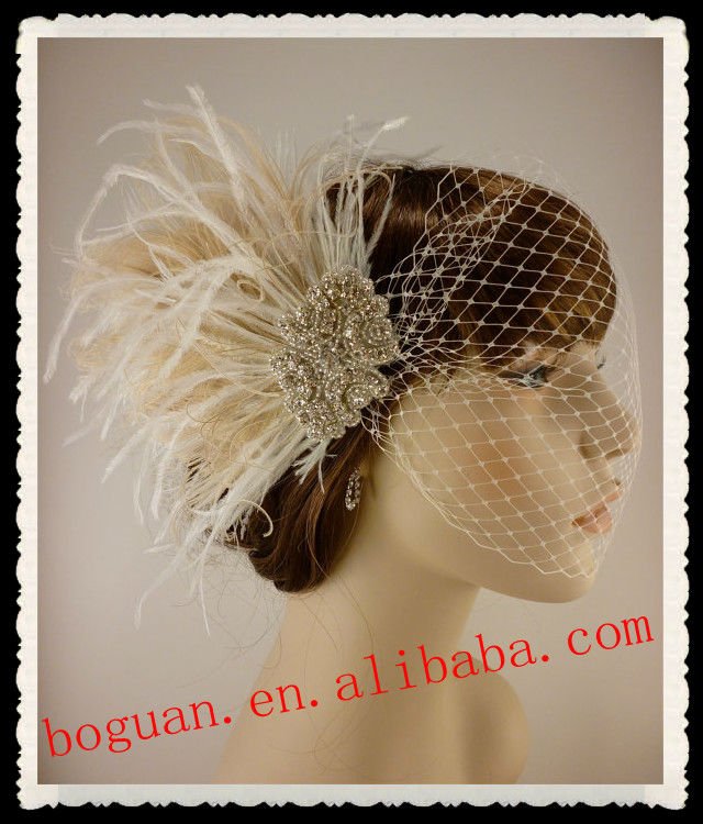 Feather Fascinator Bridal Veil hair pin