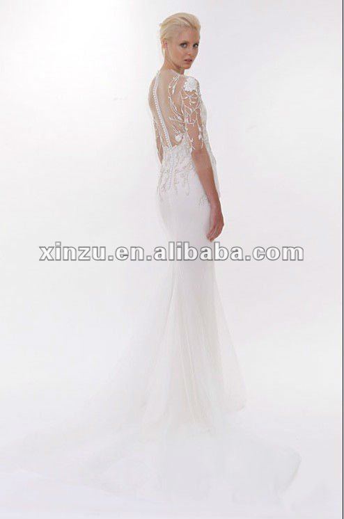 WD1214b2012 New Arrival Vogue White Satin And Lace Floor Length Wedding