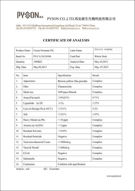 Cassia Nomame cinnamon bark extract Cassia nomame P.E.(Flavones 8%-16%)