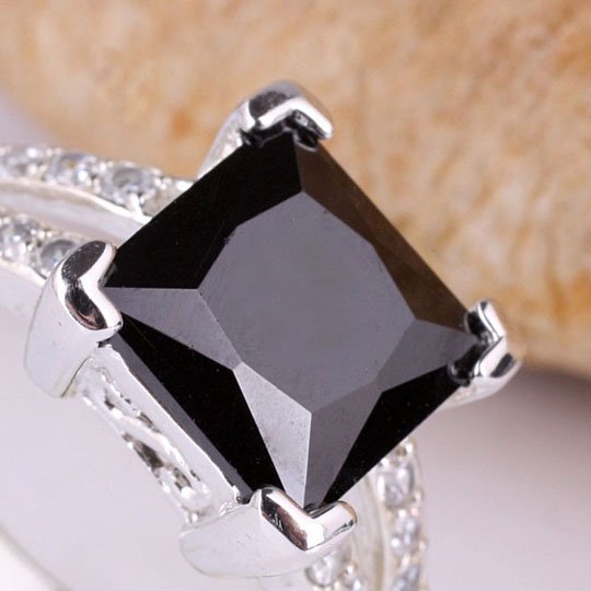 9x9mm Square Stone YIN Luxury black Onyx Silver Ring Size 8 Women Fashion JV0688