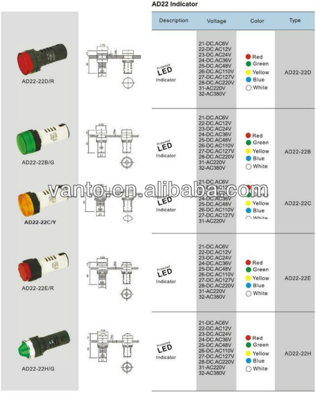 Ad22/ad16-22ds信号灯、 パイロットランプ、 インジケーターランプ問屋・仕入れ・卸・卸売り