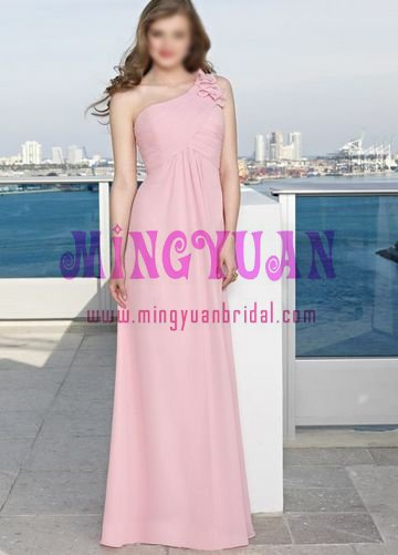 light pink chiffon oneshoulder bridesmaid formal gown bd43