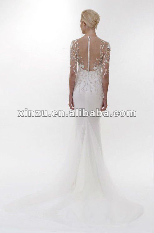 WD1214c2012 New Arrival Vogue White Satin And Lace Floor Length Wedding 
