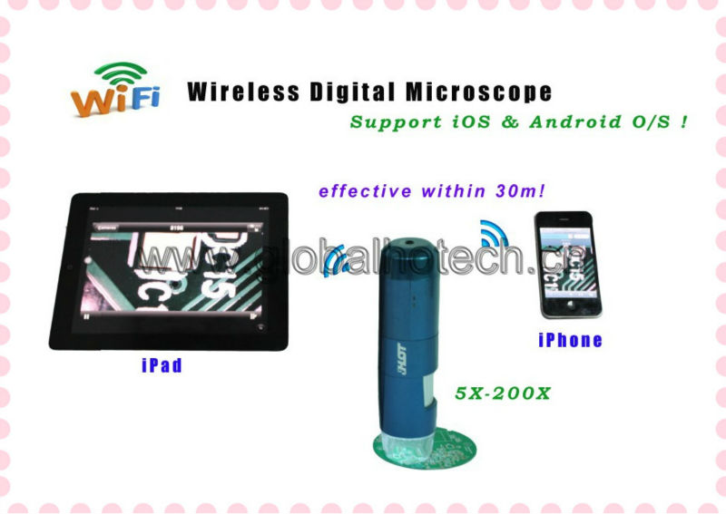 wifi無線200xデジタル顕微鏡のipad・iphone用アンドロイド携帯電話とタブレットpc問屋・仕入れ・卸・卸売り