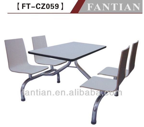 木製のファーストフードのテーブル席の金属の鉄ベース4木製のダイニングテーブルと椅子レストランのセット仕入れ・メーカー・工場