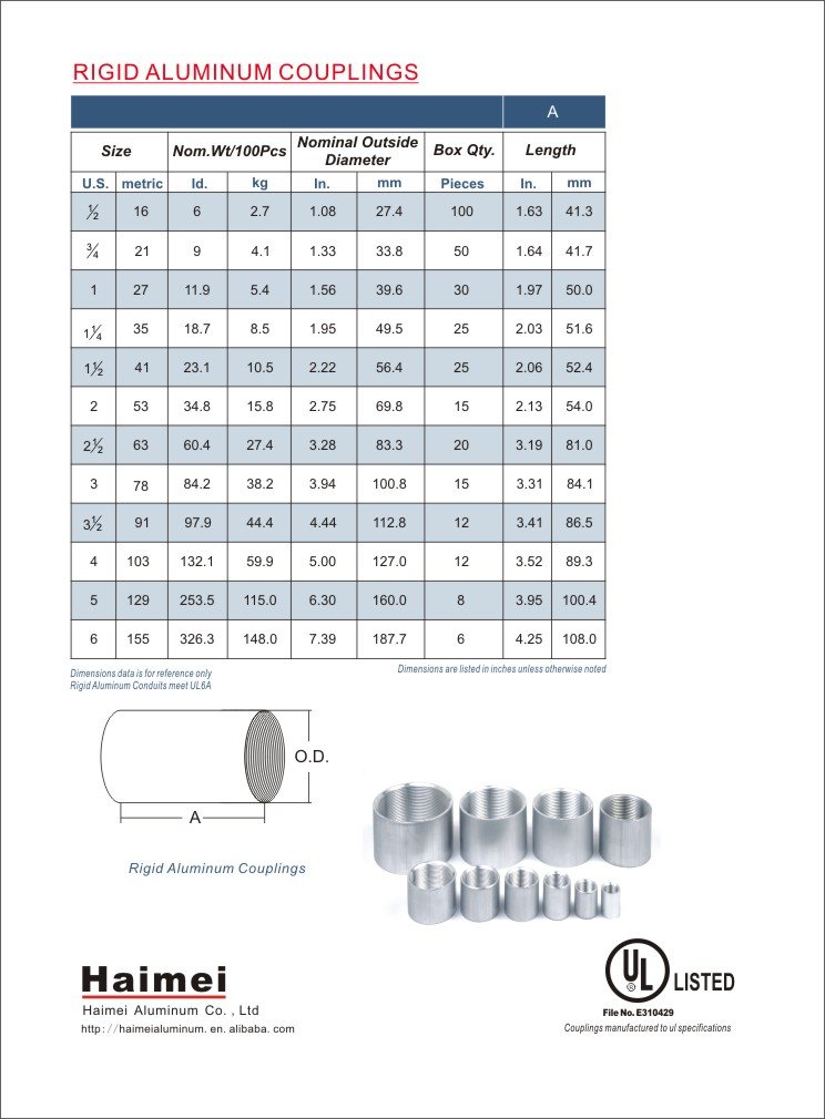UL Approved rigid aluminum conduit couplings products from China