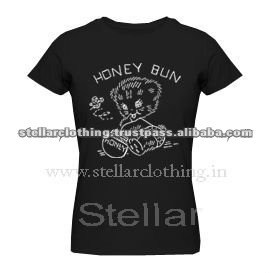 100% cotton Printed Ladies T-shirt - Honey - Black.jpg