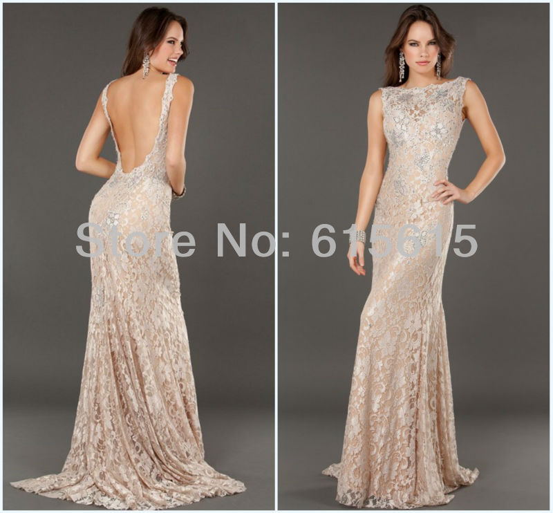 ... Color Prom Dress Bateau Neckline Open Back Beads Lace Evening Dress