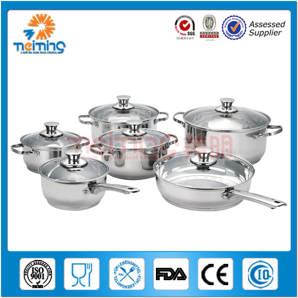 Kitchenware+cookware+set12個中国のステンレス鋼の在庫ポット調理、 調理器具、 スープ鍋問屋・仕入れ・卸・卸売り