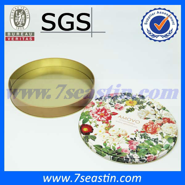decorative round dark chocolate tin box