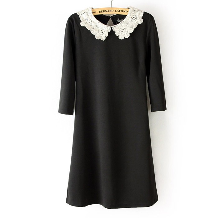 Женское платье 2014 Sexy Slim Office Lady And Preppy Style Plus Size Woman Lace Collar Dress Black Mini Dress M L Женское платье 2014 Sexy Slim Office Lady And Preppy Style Plus Size Woman Lace Collar Dress Black Mini Dress M L