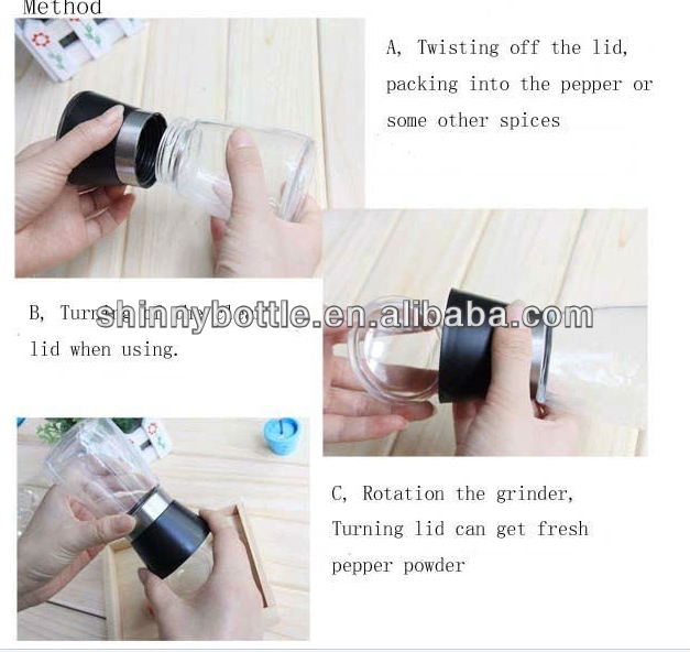 transparent herb grinder, clear salt mills, black pepper mills