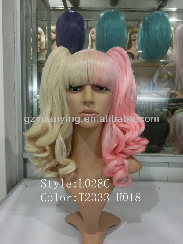 Clip On Ponytail Cosplay Hair Wig Two Tone Wig Cosplay Pink Brown