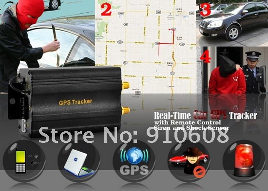 Free shipping TK103B Car GPS tracker+ Remote Control Quadband Car Alarm Free Spanish Portuguese PC GPS tracking system