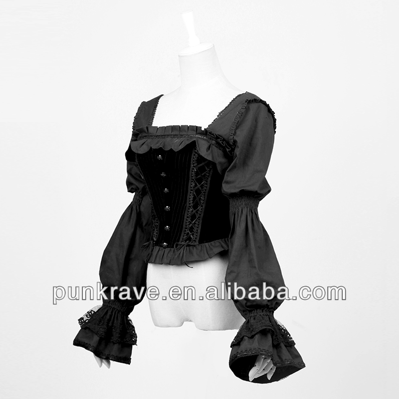 Ly-044pyonpyonロリータ黒スリムトップス/losseスリーブ付きシャツと卸売価格問屋・仕入れ・卸・卸売り