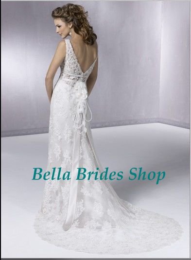 2011 Latest Modern Beautiful V Neck ALine Irish Lace Wedding Dresses