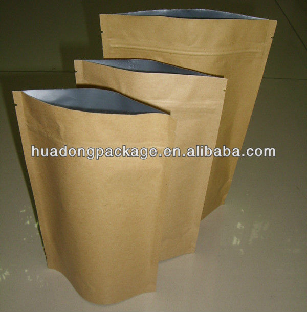 kraft paper stand up pouches with resealable zipper and transparent window