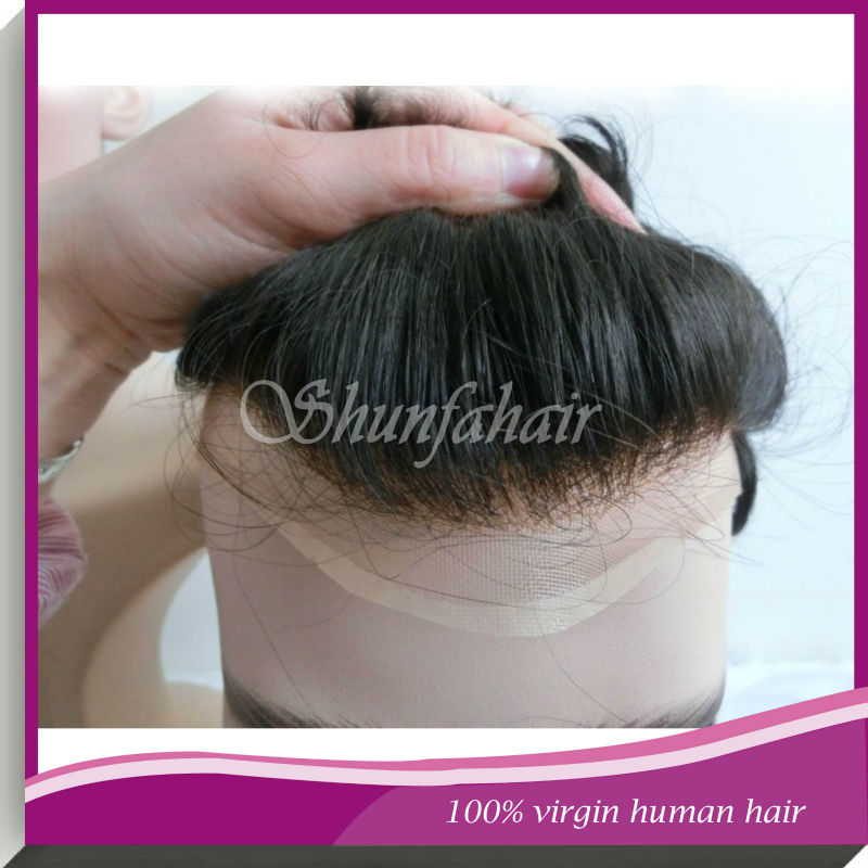 天然ヘッドラインshunfaの髪の工場、 漂白した結び目フランスのレースのヘアピース、 ヘアシステム、 メンズかつら 問屋・仕入れ・卸・卸売り