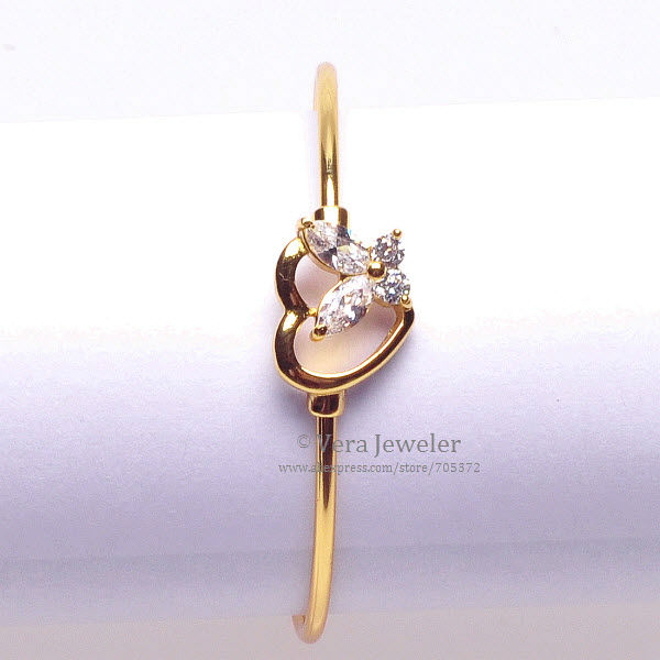 FKJ0113 24K Gold Plated Polish Gold Bangle Baby Bangles Heart Butterfly CZ Crystal Bangles Bracelet Lot 2PC Children Jewelry Cuff Bracelet Gold Yellow Gold Jewelry (4)