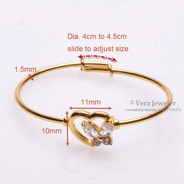FKJ0113 24K Gold Plated Polish Gold Bangle Baby Bangles Heart Butterfly CZ Crystal Bangles Bracelet Lot 2PC Children Jewelry Cuff Bracelet Gold Yellow Gold Jewelry (5)