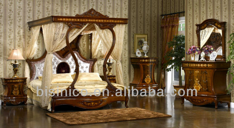 Italian Royal Bedroom Furniture,Luxury Upholstered Canopy Bed With ...