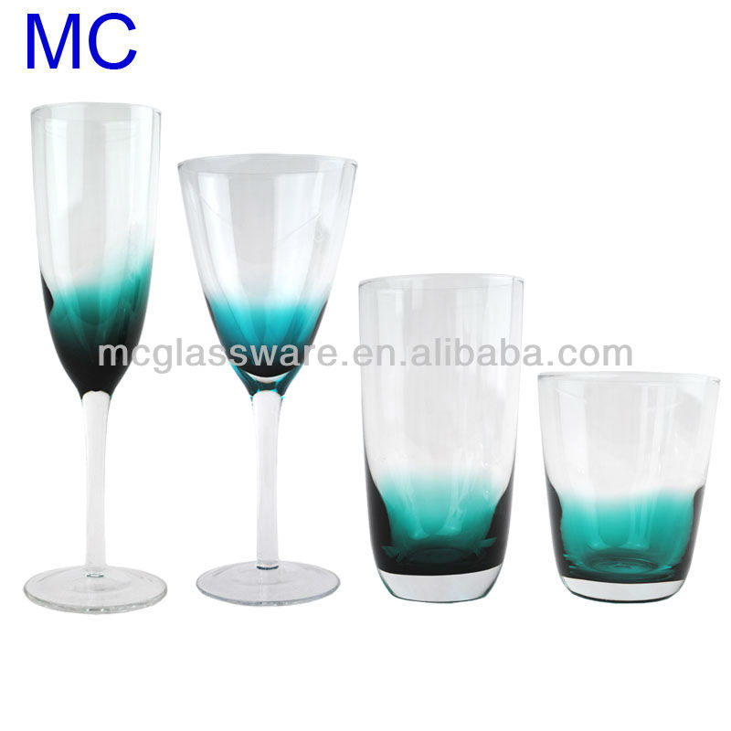 graduated teal color handmade champagne glass