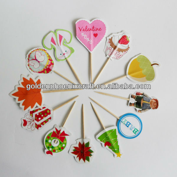 Baby Letter Printed Wooden Toothpicks,Toothpicks with Colorful Paper Decoration問屋・仕入れ・卸・卸売り