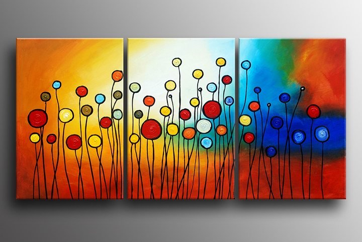 100% pintado a mano círculo de coloridas flores paisaje abstracto ...