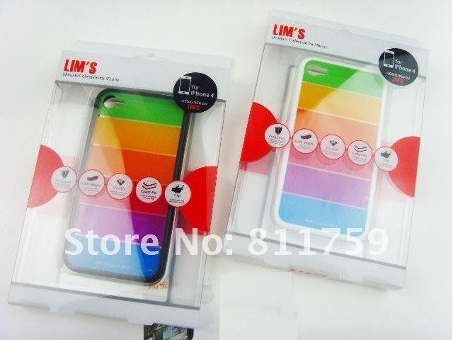 Free shipping 100pcs/lot Silicon Rainbow Shell Cover Case for iphone 4s Soft back case cover for Apple iphone 4 4s/4g