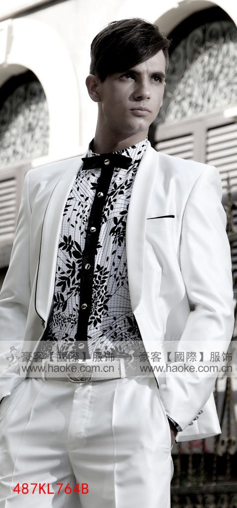 487KL764B Free Shipping OneButton Fashion White Wedding Suits for Men