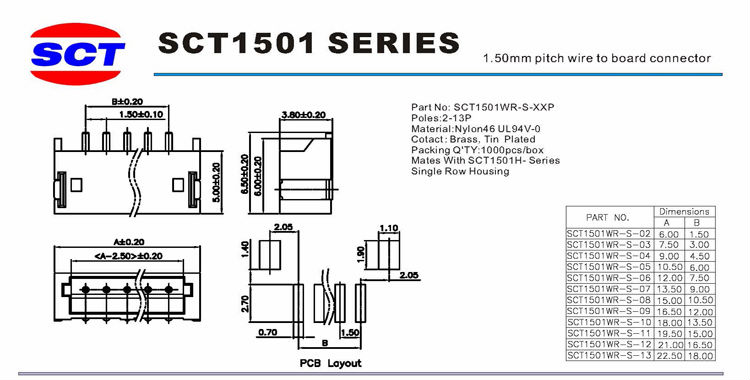 JST ZH1.5 single row 10pin male connector
