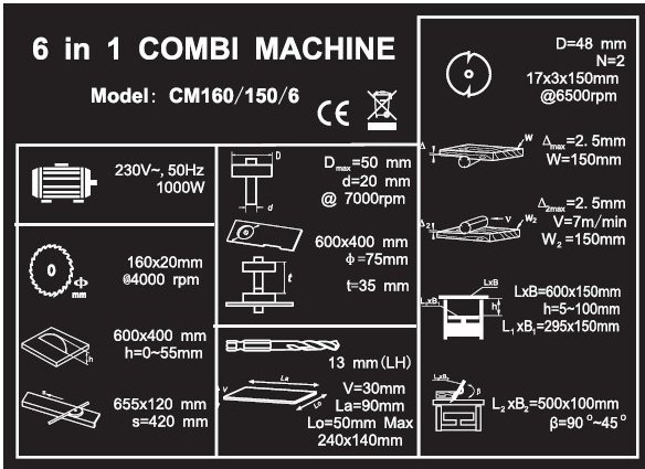 6 IN 1 Multifunction Combination Woodworking Machines ...