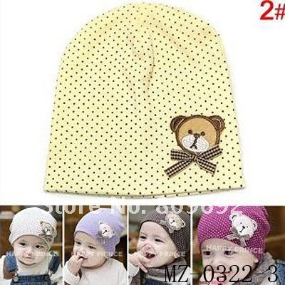 Stylish Dotted Baby Spring Linecap Baby Spring Hat with Lovely Bear Kids Cotton Hat Baby Spring/Autumn Beabie baby Cap MZ-0322 Stylish Dotted Baby Spring Linecap Baby Spring Hat with Lovely Bear Kids Cotton Hat Baby Spring/Autumn Beabie baby Cap MZ-0322