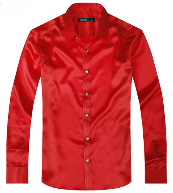 Wholesale Silk Mens Casual Shirts Long Sleeve Slim Shirt Shirts S M L