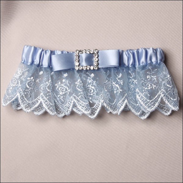 Decorated with rhinestone organza lace and tassel stripeetc Blue Garter